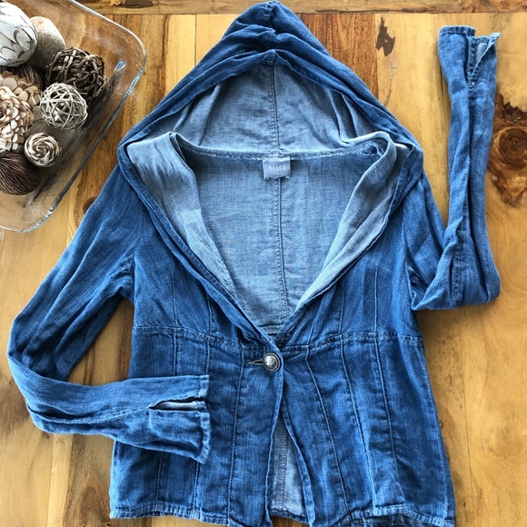 BOSCA Paris -XS-SM- Hooded Linen Jean Shirt/Jacket - Picture 2 of 8